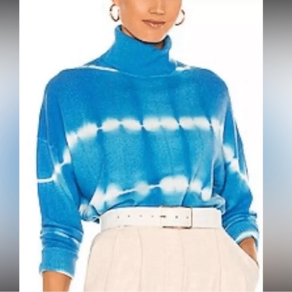 Cinq à Sept Vibrant Blue and White Turtleneck Sweater